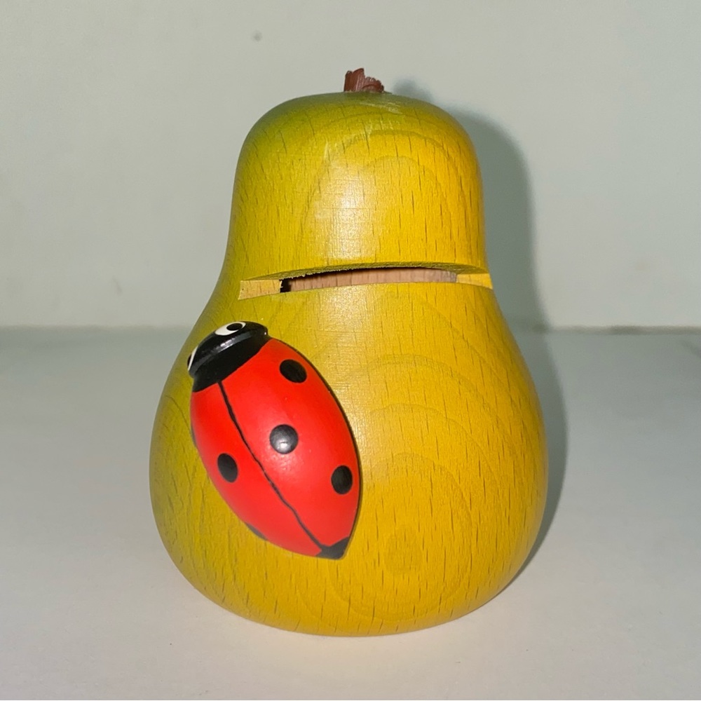 Pewo Erzgebirge Germany Wood Pear and Ladybug Still Bank Missing Key